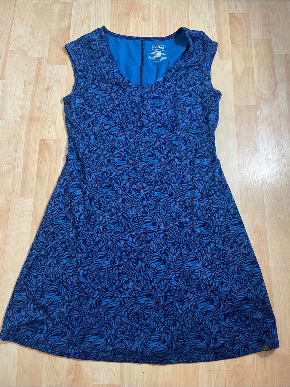 L.L.Bean Women's Beech Point Dress in a blue botanical print medium